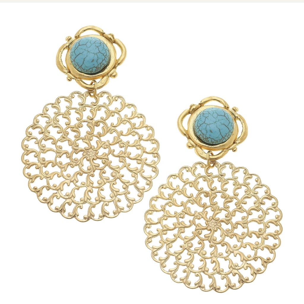 Susan Shaw Authentic Ornate Turquoise Filigree Earrings